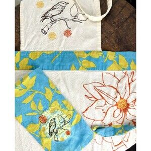 Cotton Embroidered Hummingbird Apron With Matching Dish Towel